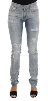Versace Jeans Blue Wash Torn Stretch Slim Fit Jeans -   -  Versace Jeans.